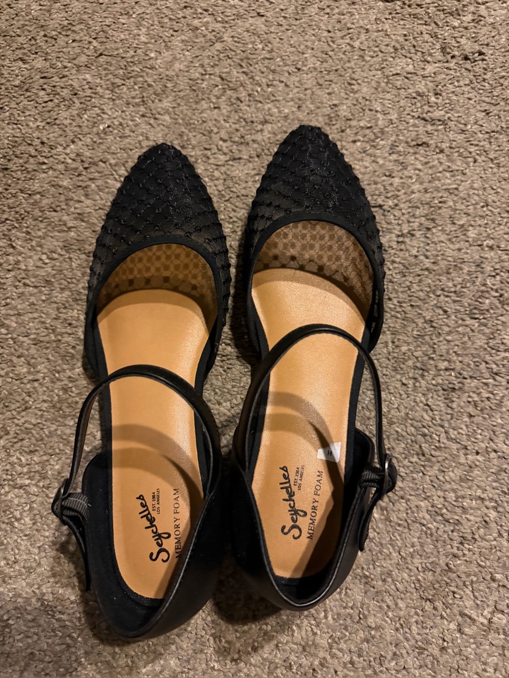 Seychelles Black Textured Pointed-Toe Slingback Flats size 10 worn once